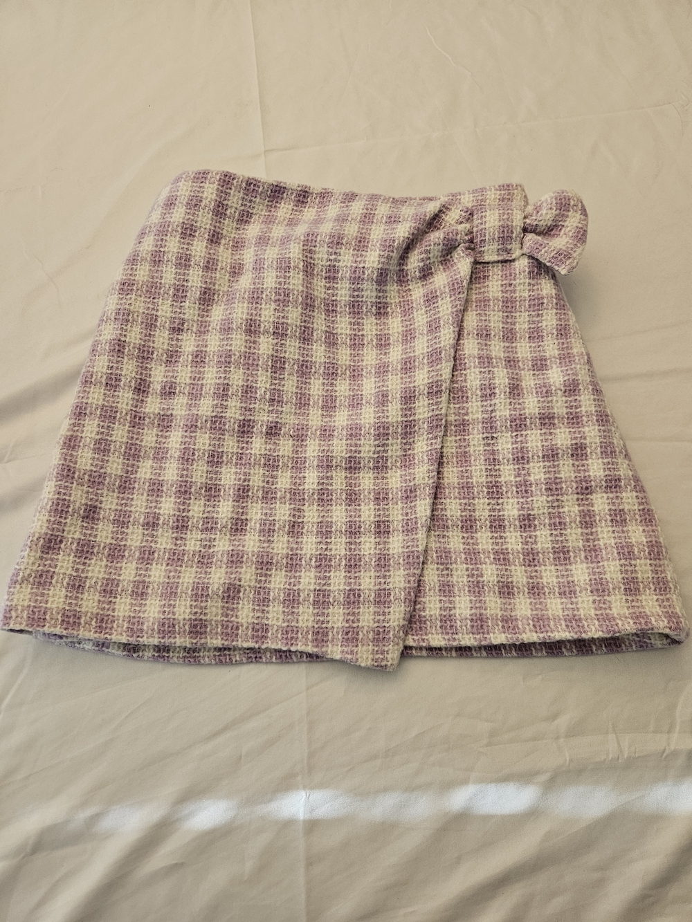 Lilac Plaid Tweed Wrap Skirt - Women's